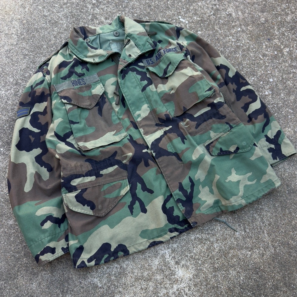 Vintage‎ 90s USGI M-65 Field Jacket Woodland Camo Army Coat Sz M d5